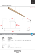 Lámpara colgante madera roble 1,60 mt. LED 25,5W - RBLC0004