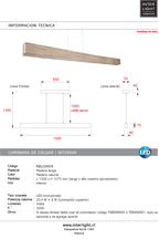 Lámpara colgante madera lenga con led por arriba y abajo 150CM LED 20.4W+8.5W - RBLC0009