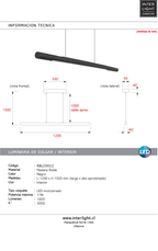 Lámpara colgante madera negra 1,20mt. 17W  3000k LED - RBLC0022