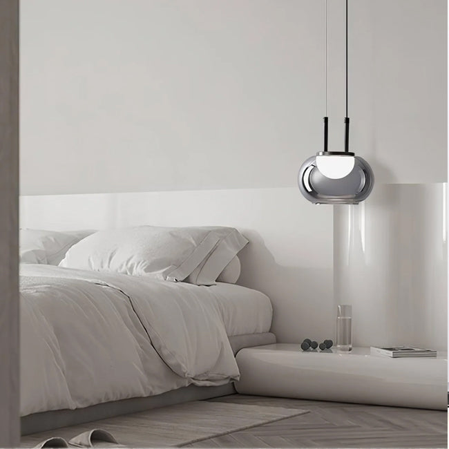 Lámpara colgante metal negro vidrio humo Ø25cm 5W LED - RILC0015