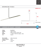 Lámpara colgante  metal negro dorado acrílico opal 120cm 30W LED - RILC0023