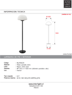 Lámpara de pie metal negro vidrio opal - RILP0029