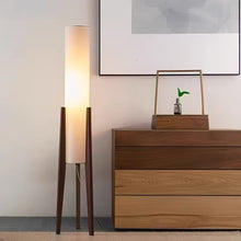 Cargar imagen en el visor de la galería, Lámpara de pie madera café pantalla blanca Ø23x12,8 cm E27 - RILP0031
