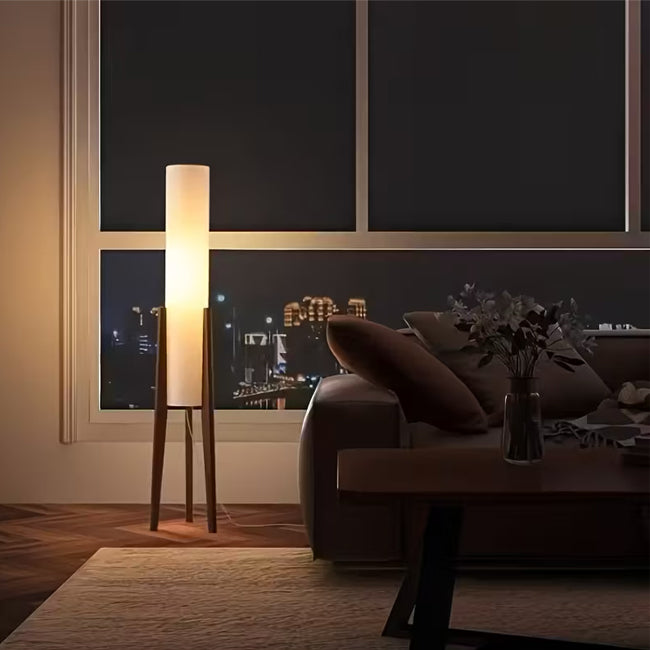 Lámpara de pie madera café pantalla blanca Ø23x128 cm E27 - RILP0031