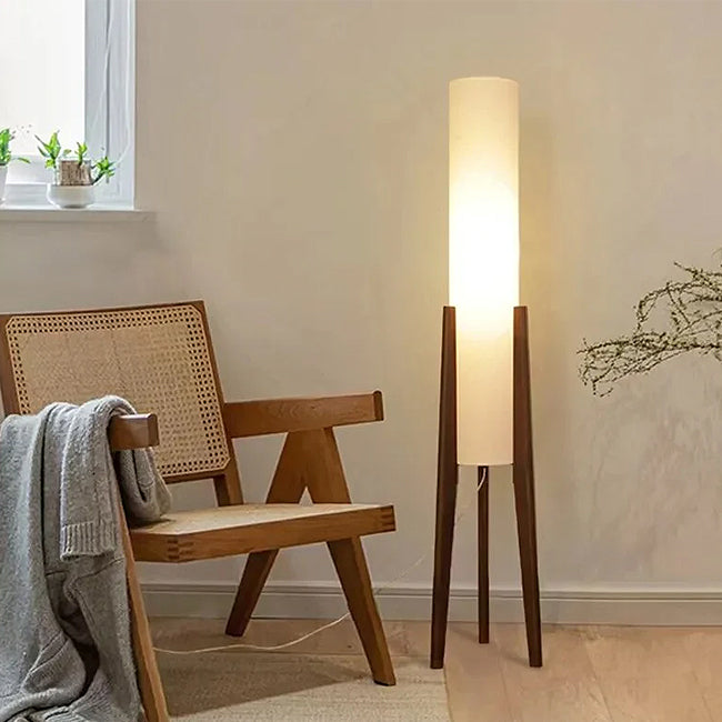 Lámpara de pie madera café pantalla blanca Ø23x128 cm E27 - RILP0031