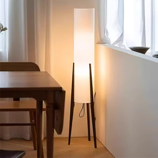 Lámpara de pie madera café pantalla blanca Ø23x128 cm E27 - RILP0031