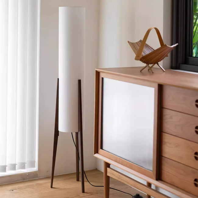 Lámpara de pie madera café pantalla blanca Ø23x128 cm E27 - RILP0031