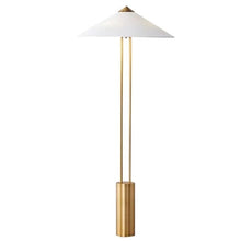 Cargar imagen en el visor de la galería, Lámpara de pie metal dorado pantalla textil blanco dorado Ø60x1,50cm 3xG9 - RILP0033
