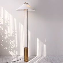 Cargar imagen en el visor de la galería, Lámpara de pie metal dorado pantalla textil blanco dorado Ø60x1,50cm 3xG9 - RILP0033
