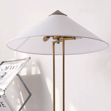 Cargar imagen en el visor de la galería, Lámpara de pie metal dorado pantalla textil blanco dorado Ø60x1,50cm 3xG9 - RILP0033
