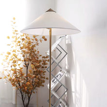 Cargar imagen en el visor de la galería, Lámpara de pie metal dorado pantalla textil blanco dorado Ø60x1,50cm 3xG9 - RILP0033
