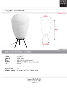 Lámpara sobremesa metal vidrio opal Ø24x45 cm E27 - RILS0038