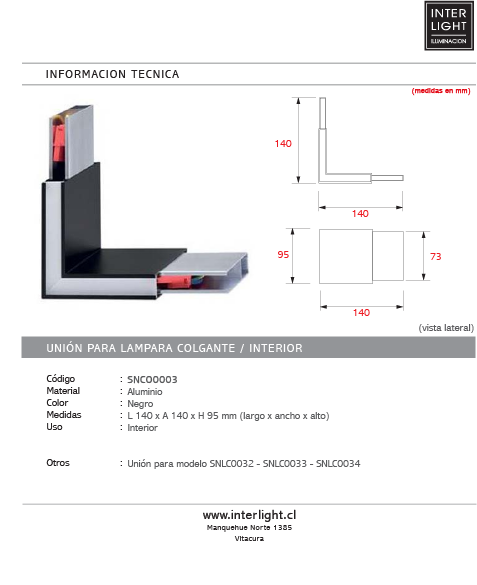 Unión para lampara colgante LED - SNCO0003