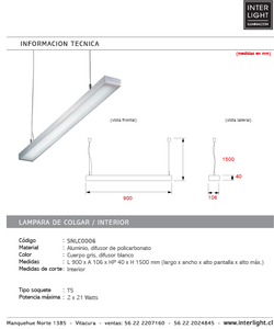Lámpara colgante aluminio gris 90cx40 cm T5 - SNLC0006