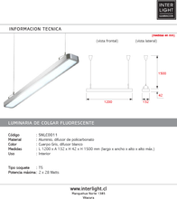 Cargar imagen en el visor de la galería, Lámpara colgante aluminio difusor policarbonato 1,20 cm 2x28W T5 - SNLC0011
