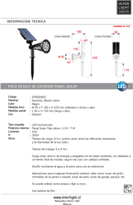 Foco estaca panel solar integrado jardín negro - STES0002