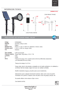 Foco estaca panel solar integrado jardín negro 7W - STES0003