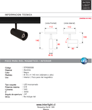 Cargar imagen en el visor de la galería, Foco para riel aluminio negro Ø3,5x14cm LED 6W - STFO0008
