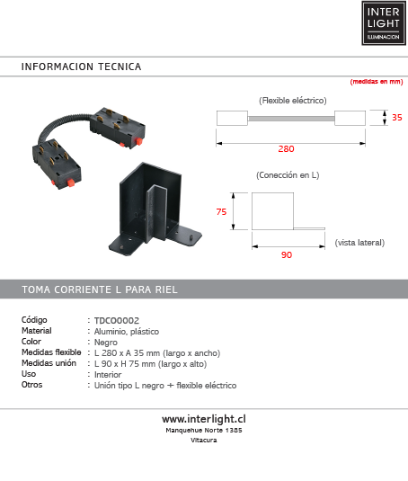Unión en L para rieles magnéticos negro - TDCO0002
