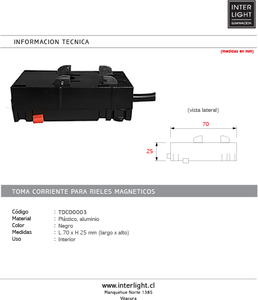 Toma corrientes para rieles magneticos negro - TDCO0003