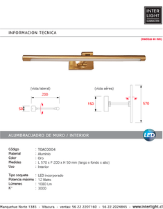 Alumbracuadro oro 57 cm LED 12W - TOAC0004