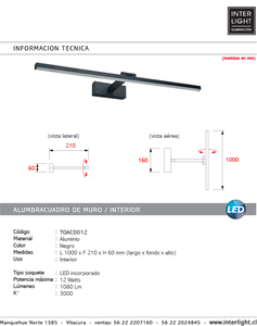 Alumbracuadro negro 100 cm LED 12W - TOAC0012