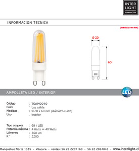 Ampolleta  luz cálida G9/ LED - TOAM0040