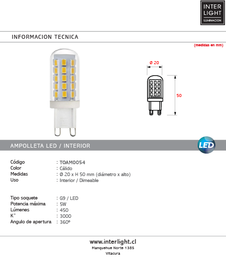 Ampolleta G9 5W - TOAM0054