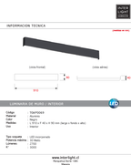 Apliqué metal negro luz indirecta 91 cm LED 30W - TOAP0069