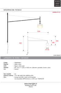 Aplique metal negro vidrio G4 120X80 cm - TOAP0081