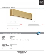 Aplique aluminio oro 46cm 16W LED - TOAP0092