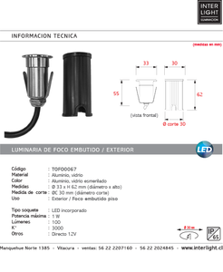 Foco embutido aluminio dimeable piso exterior LED 1 W - TOFO0067