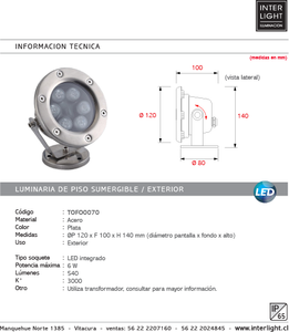 Foco sobrepuesto sumergible LED 6W - TOFO0070