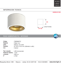 Cargar imagen en el visor de la galería, Foco sobrepuesto dimeable metal blanco oro Ø10 x 6,5 LED 10 W - TOFO0072
