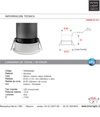 Foco embutido dimeable aluminio blanco interior negro brillante  Ø 8,5 cm LED 8W - TOFO0082