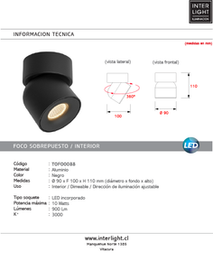 Foco sobrepuesto dimeable aluminio negro basculante Ø 9 cm LED 10W - TOFO0088