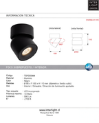Foco sobrepuesto dimeable aluminio negro basculante Ø 9 cm LED 10W - TOFO0088