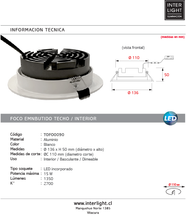 Cargar imagen en el visor de la galería, Foco embutido dimeable metal blanco basculante Ø 13,6 cm LED 15W - TOFO0090
