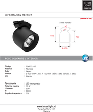 Cargar imagen en el visor de la galería, Foco Colgante negro 10w 3000k 48v - TOFO0107
