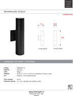 Foco muro exterior negro IP65 Ø6,5x26,5 cm 2 luces GU10 - TOFO0112