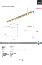 Lámpara colgante metal dorado 1,50 cm LED 40W - TOLC0005
