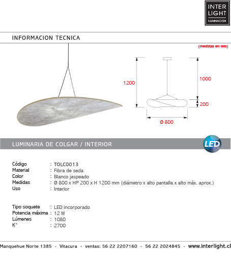 Lámpara colgante fibra de seda Ø 80 cm LED - TOLC0013 - TOLC0052