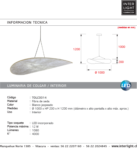 Lámpara colgante fibra de seda Ø 1,00 mt. LED - TOLC0014