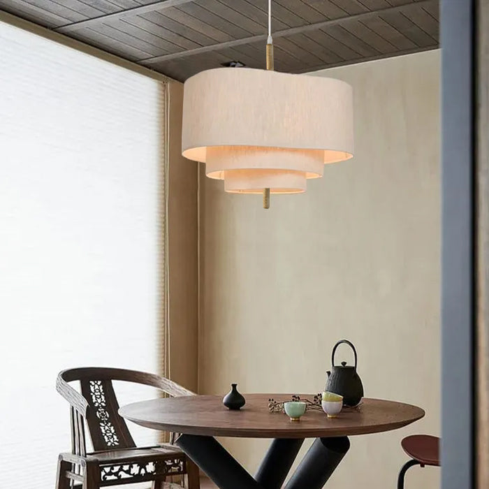 Lámpara colgante tela detalles en madera Ø45X27cm E27 - TOLC0035