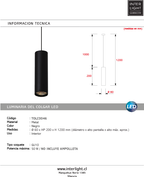 Lámpara colgante metal negro Ø6 cm GU10  - TOLC0046