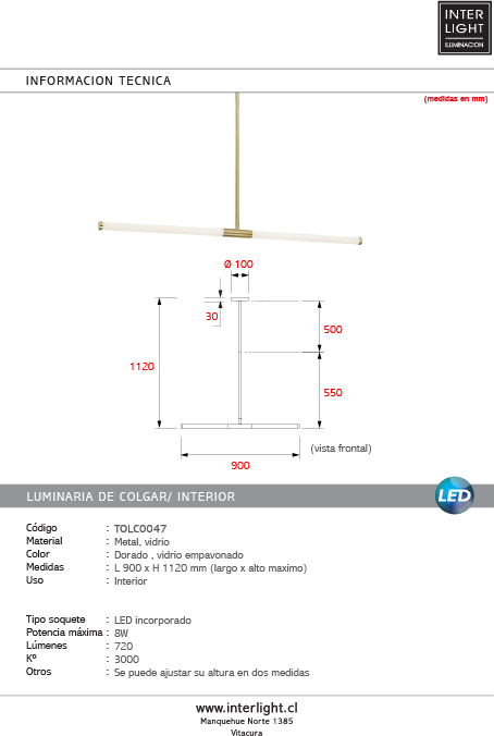 Lámpara colgante metal dorado vidrio empavonado 90x112 cm 8 W - TOLC0047