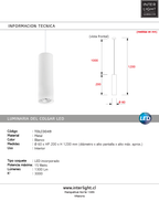Lámpara colgante metal blanco Ø6x20cm LED 15W - TOLC0049