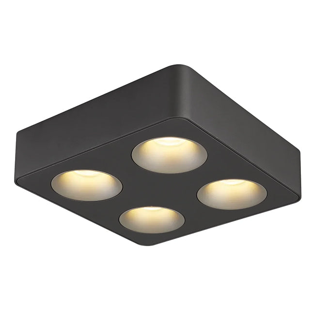 Plafon metal negro 22x22x6 cm  4 luces 36W  - TOPL0018