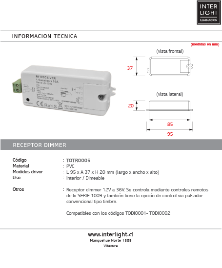Dimmer receptor 12V a 36V - TOTR0005