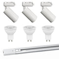 Kit blanco riel monofásico 1 m + 3 focos con ampolletas GU10 - UXFO0001